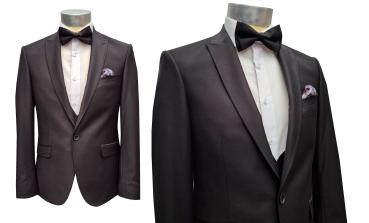 Slim Fit Herren Anzug mit Weste und Fliege