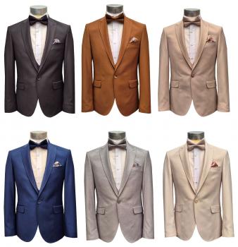 Slim Fit Herren Anzug mit Weste und Fliege