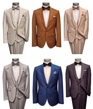 Slim Fit Herren Anzug mit Weste und Fliege