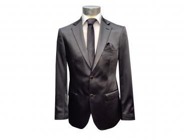 Herren Slim-fit Hochzeitsanzug Event Schwarz Glänzend
