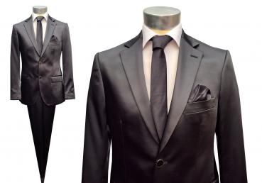 Herren Slim-fit Hochzeitsanzug Event Schwarz Glänzend