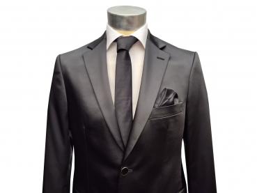 Herren Slim-fit Hochzeitsanzug Event Schwarz Glänzend