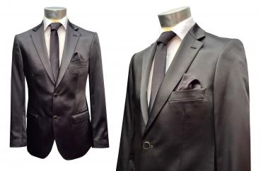 Herren Slim-fit Hochzeitsanzug Event Schwarz Glänzend