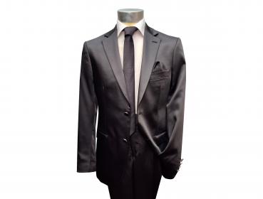 Herren Slim-fit Hochzeitsanzug Event Schwarz Glänzend