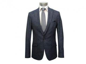 Slim Fit Anzug Dunkelblau Herren mit Weste und Reversnadel