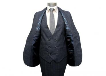Slim Fit Anzug Dunkelblau Herren mit Weste und Reversnadel