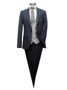 Slim Fit Anzug Dunkelblau Herren mit Weste und Reversnadel