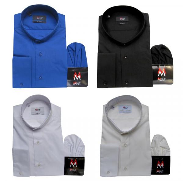 Stehkragen Mao Herren Hemd Langarm Slim-fit