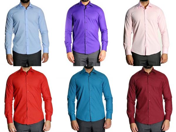 Herren Slim-fit Hemd mit Einstecktuch Langarm