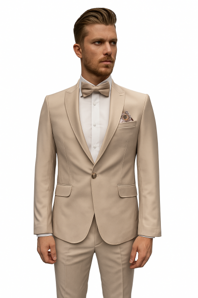 Slim Fit Herren Anzug mit Weste und Fliege