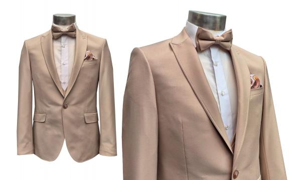 Slim Fit Herren Anzug mit Weste und Fliege