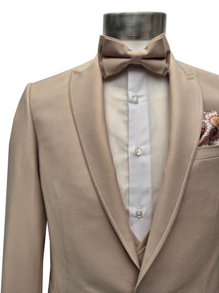 Slim Fit Herren Anzug mit Weste und Fliege