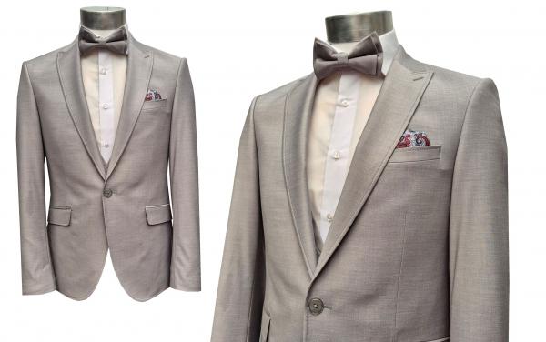 Slim Fit Herren Anzug mit Weste und Fliege