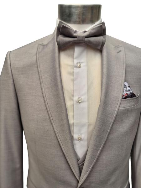 Slim Fit Herren Anzug mit Weste und Fliege