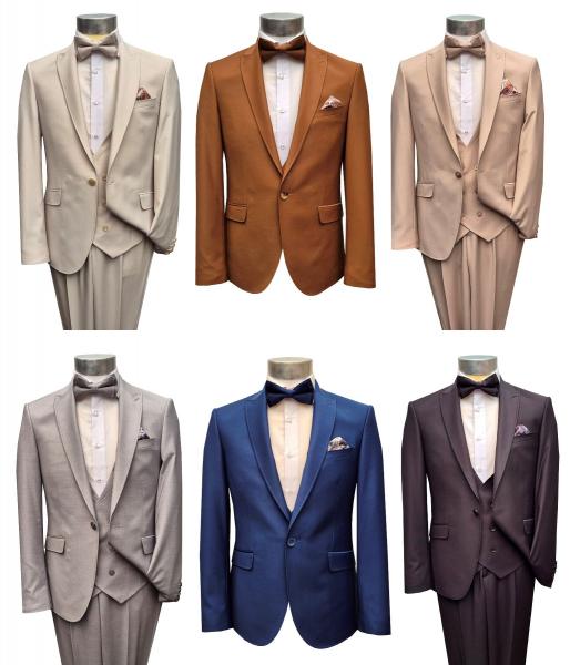 Slim Fit Herren Anzug mit Weste und Fliege