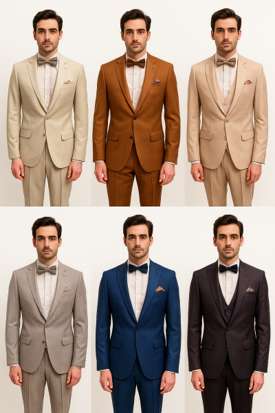 Slim Fit Herren Anzug mit Weste und Fliege