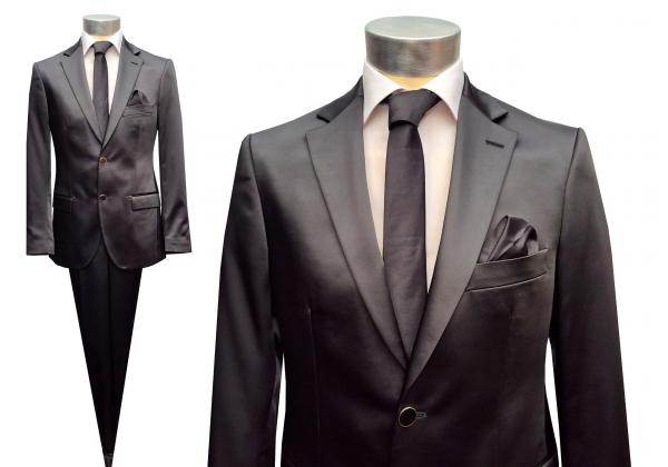 Herren Slim-fit Hochzeitsanzug Event Schwarz Glänzend