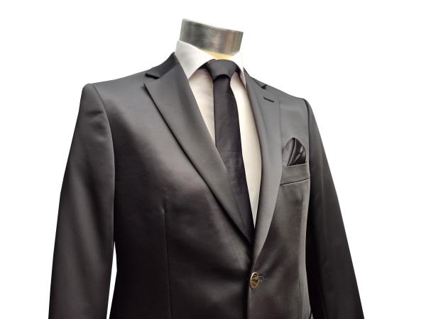 Herren Slim-fit Hochzeitsanzug Event Schwarz Glänzend