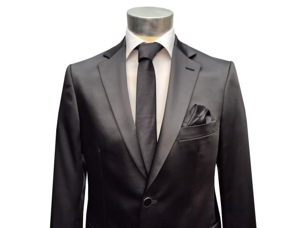 Herren Slim-fit Hochzeitsanzug Event Schwarz Glänzend