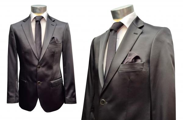 Herren Slim-fit Hochzeitsanzug Event Schwarz Glänzend