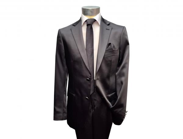 Herren Slim-fit Hochzeitsanzug Event Schwarz Glänzend