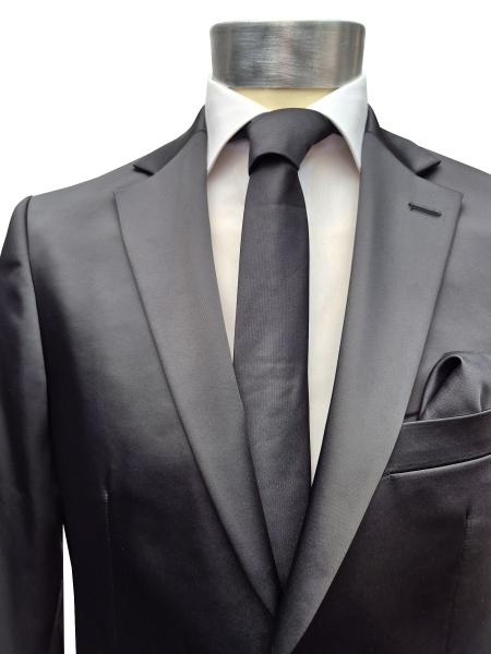 Herren Slim-fit Hochzeitsanzug Event Schwarz Glänzend