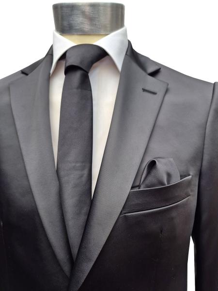 Herren Slim-fit Hochzeitsanzug Event Schwarz Glänzend