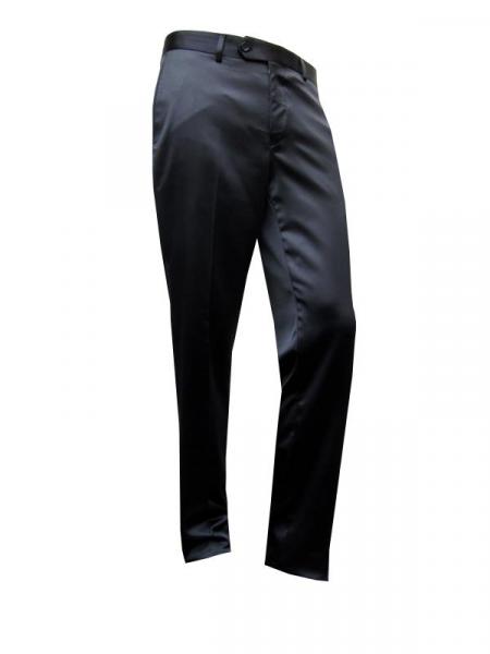 Glanz Herrenhose Schwarz ohne Bundfalte