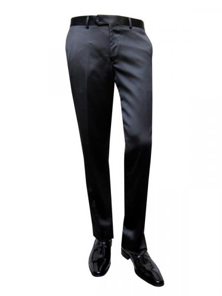 Glanz Herrenhose Schwarz ohne Bundfalte