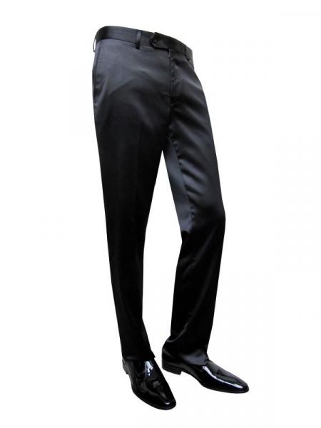 Glanz Herrenhose Schwarz ohne Bundfalte