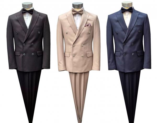 Zweireiher Anzug Herren Slim mit Fliege 3 Farben