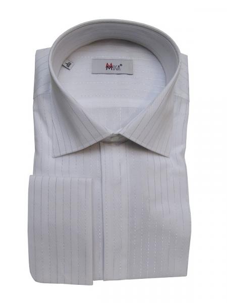 Vintage Umschlagmanschetten Hemd Weiß Lurex