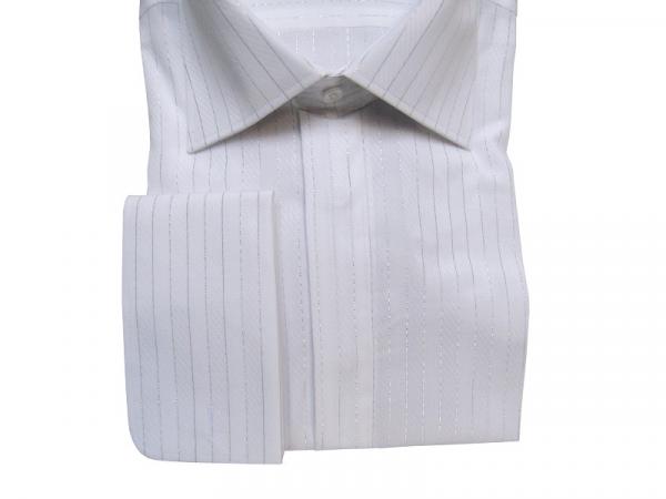 Vintage Umschlagmanschetten Hemd Weiß Lurex