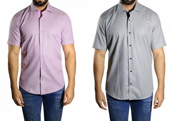 Herren streifen Slim fit Hemd Kurzarm