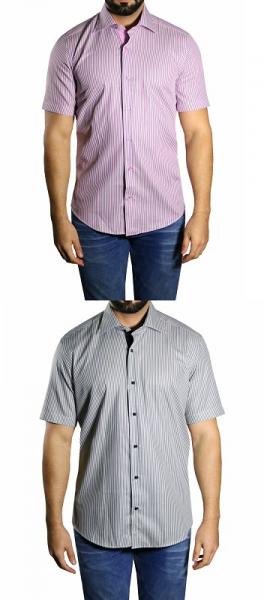 Herren streifen Slim fit Hemd Kurzarm