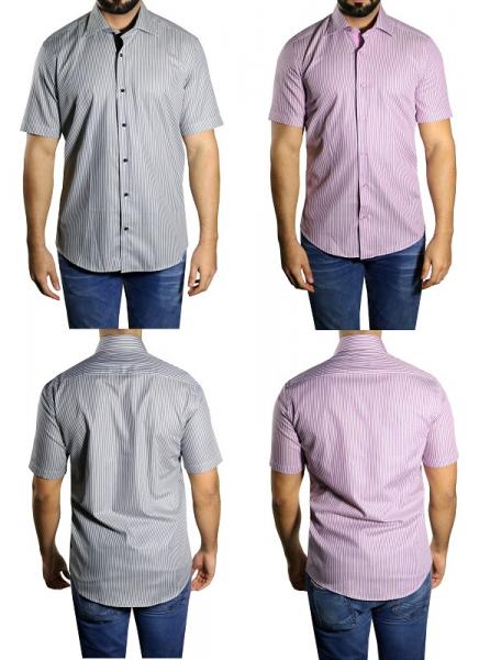 Herren streifen Slim fit Hemd Kurzarm