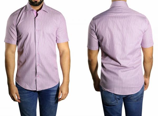Herren streifen Slim fit Hemd Kurzarm