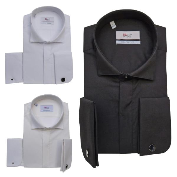 Kläppchenkragen Hemd mit Manschettenknöpfe Comfort Fit