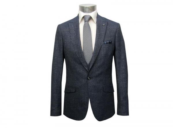 Slim Fit Anzug Dunkelblau Herren mit Weste und Reversnadel