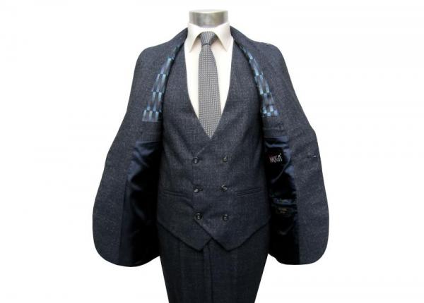 Slim Fit Anzug Dunkelblau Herren mit Weste und Reversnadel