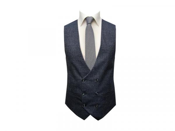 Slim Fit Anzug Dunkelblau Herren mit Weste und Reversnadel