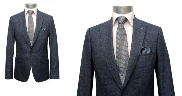 Slim Fit Anzug Dunkelblau Herren mit Weste und Reversnadel