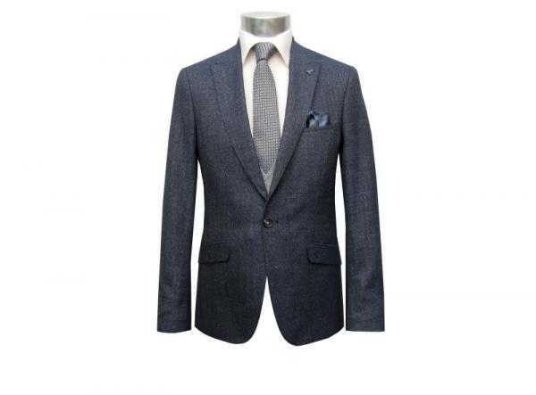 Slim Fit Anzug Dunkelblau Herren mit Weste und Reversnadel