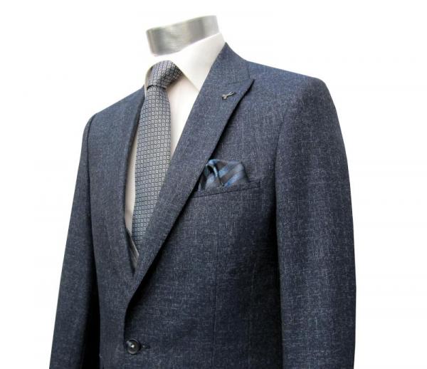 Slim Fit Anzug Dunkelblau Herren mit Weste und Reversnadel