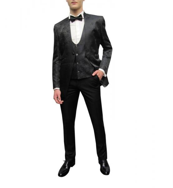 Stehkragen Hochzeitsanzug mit Weste und Fliege